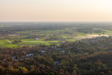 View to the plains near Chiang Mai in Northern Thailand during dry season in February.