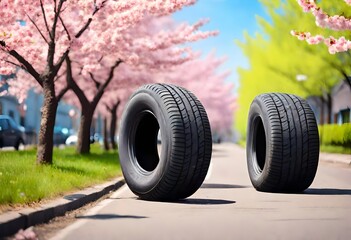 car tire on the road