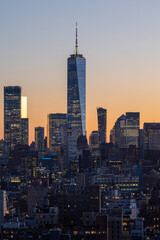 Fototapeta na wymiar Aerial view of lower Manhattan at sunset