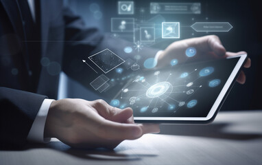 A person is holding a tablet with the screen showing a social network