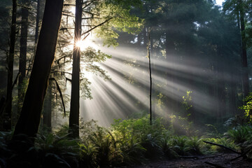 Fototapeta na wymiar rays of light through the forest.