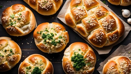 View of bread buns for make Korean Garlic Cheese Bread one of popular street food, made from bun,...