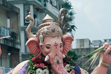 Vadodara, Gujarat / India - September 15, 2016 : A close-up view of the Lord Shree Ganesha on the...