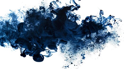 Navy blue ink splashes on white, abstract background - obrazy, fototapety, plakaty