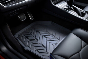Modern Black Car Interior, a Luxurious Blend of Leather and Technology - obrazy, fototapety, plakaty