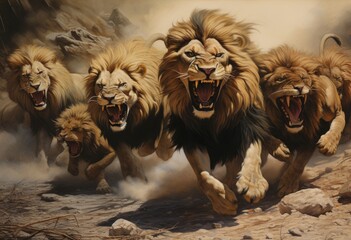 Male lions having an angry day in the wild 