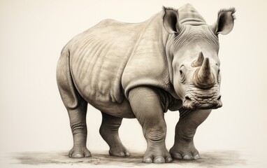 White rhino isolated on white background staring right at the camera - obrazy, fototapety, plakaty