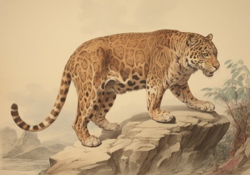 Portrait of a leopard on a rock on a hunting trip