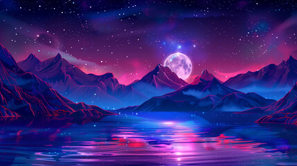 Lake background with neon glow - obrazy, fototapety, plakaty