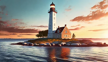 Fotobehang lighthouse at sunset © Frantisek