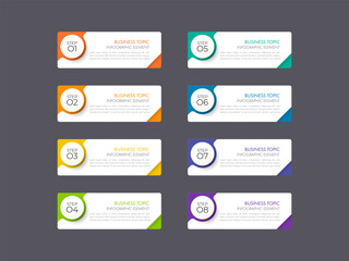 Modern infographics business design with 8 option concepts, parts, steps or processes can be used for workflow layout, diagram, number options, web design. infographic element.