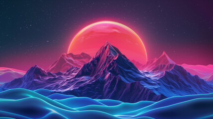 Mountain background with neon glow
