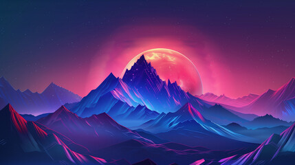 Obraz premium Mountain background with neon glow
