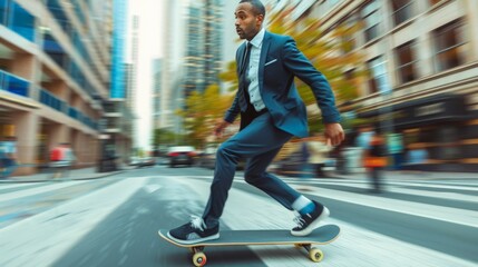 Businessman on Skateboard