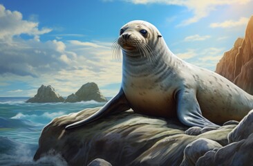 Sea lion on rocks sunbathing
