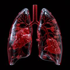 Medical illustration of a human chest with lungs, AI generated