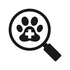 Magnifying glass icon with veterinary clinic. Illustration