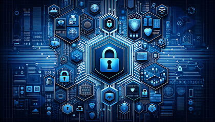 Cybersecurity Landscape, Advanced Encryption Protecting Digital Data - obrazy, fototapety, plakaty