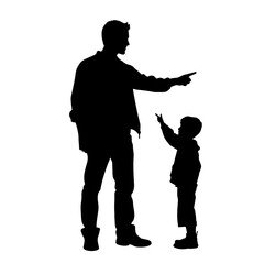 Vector silhouette of father with his son on white background.  