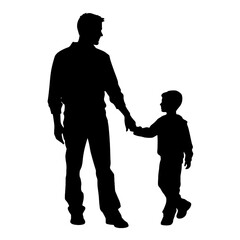 Vector silhouette of father with his son on white background.  