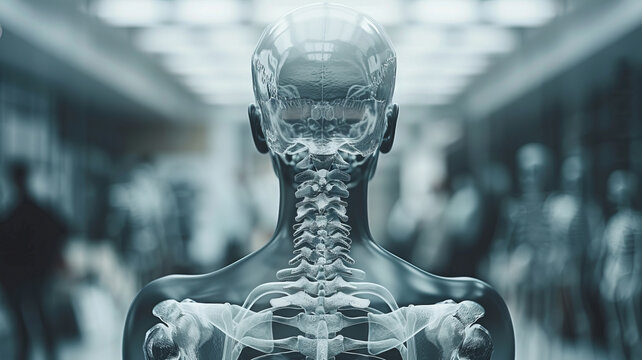 Human skeleton with view on the spine bones XRay ,generative ai