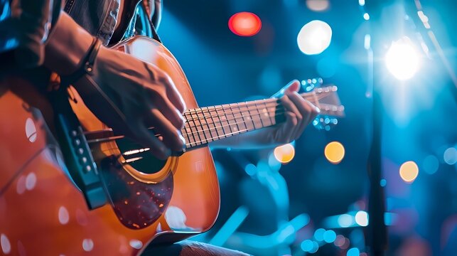 Guitarist playing guitar on stage, Generative AI illustrations.