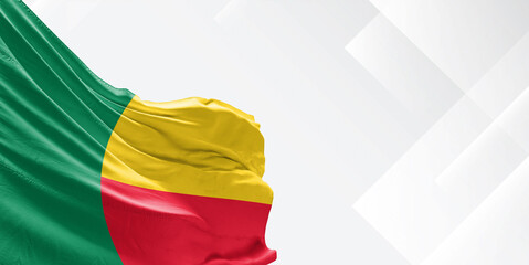 Benin national flag cloth fabric waving on white beautiful Background.