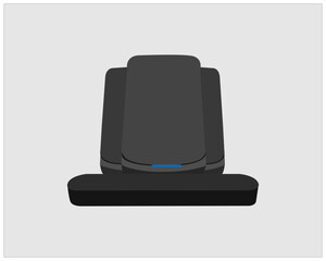 Realistic Wireless Router with the antenna. Signs on a separate layer. Wireless router isolated on grey background.