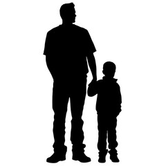 Vector silhouette of father with his son on white background.  