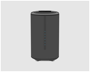 Realistic Wireless Router with the antenna. Signs on a separate layer. Wireless router isolated on grey background.
