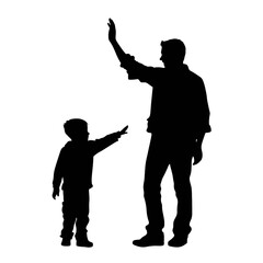 Vector silhouette of father with his son on white background.  