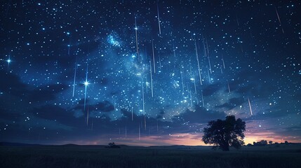 A meteor shower streaking across a starlit sky