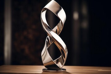 An abstract metal sculpture that embodies sophistication and restraint. Sleek, intertwining forms in polished metals, reflecting ambient light. Quiet Luxury concept. - obrazy, fototapety, plakaty