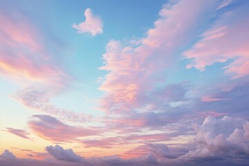 A heavenly pastel symphony in the sky. Clouds swirling in shades of mint green, peach, and lavender...