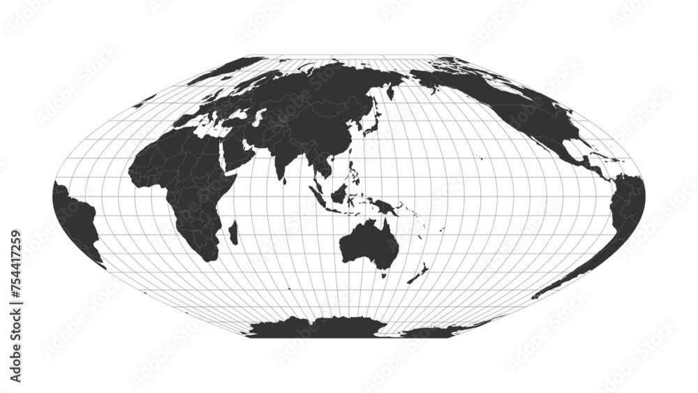 Poster world map in mcbryde-thomas flat-polar parabolic pseudocylindrical equal-area projection. animated l