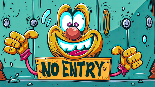 Colorful cartoon no entry sign with wacky expression