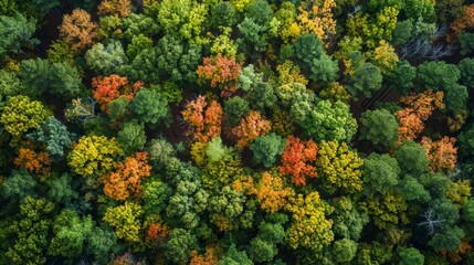 Naklejka premium An aerial capture of seasonal changes in a deciduous forest