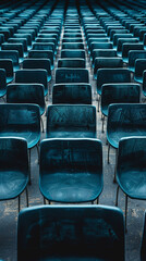 Naklejka premium Rows of narrow seats lined up in a perfectly uniform grid Closeup