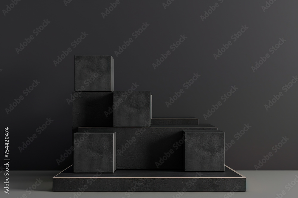 Poster Abstract black cubes empty podium pedestal stage modern product stand background presentation display or luxury showcase