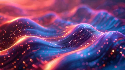 Gordijnen A vibrant neon wave pattern flowing across. © Anthony