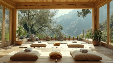 Fototapeta premium An eco-friendly spa and wellness retreat in the mountains