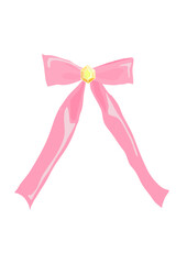 Beautiful bow with golden stone in the middle, to decorate a gift, vector illustration.