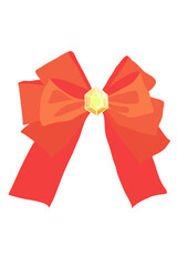 Beautiful bow with golden stone in the middle, to decorate a gift, vector illustration.