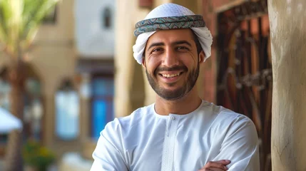 Crédence de cuisine en plexiglas Abu Dhabi smiling Arabian man with arms crossed