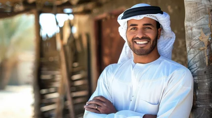 Photo sur Plexiglas Abu Dhabi smiling Arabian man with arms crossed