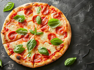 Fresh Baked Pepperoni Pizza with Basil
