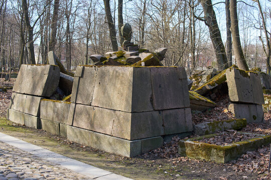 An old collapsed grave at the Smolensk Lutheran cemetery in St. Petersburg.