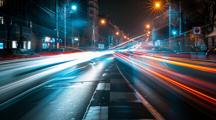 Fototapeta na wymiar Suburban Evening Traffic - Serene Street Motion Blur