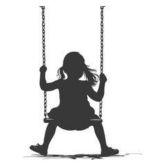 Silhouette little girl playing swing in the playground black color only