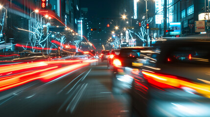Urban Rush Hour - Vibrant Night Traffic Light Trails